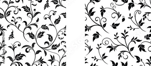 Fototapeta Vector art of an elegant seamless pattern with black leaves and vines isolated on transparent background