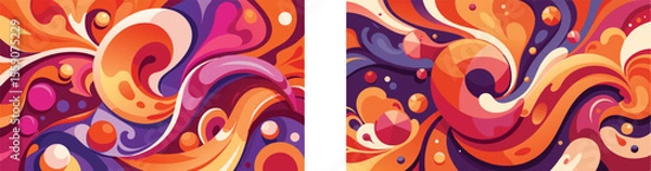 Fototapeta Vector art of two vibrant abstract swirls of orange, purple, and pink paint, isolated on transparent background