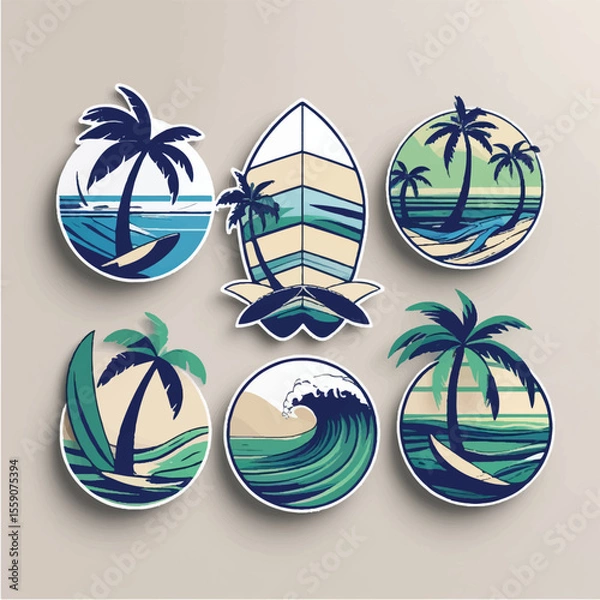 Obraz Vector surf theme line art badge designs. For t-shirt prints, posters, stickers and other uses 