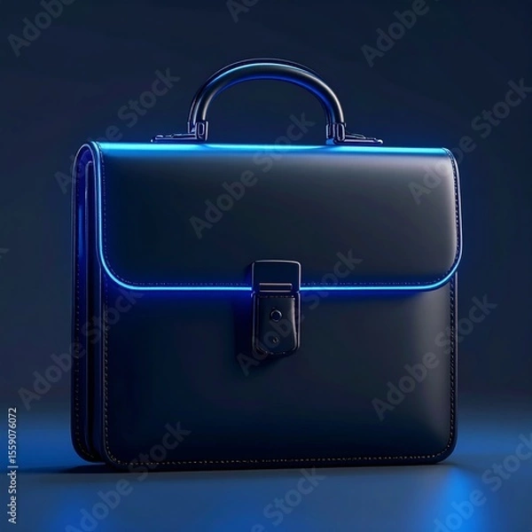 Obraz Blue Illuminated Briefcase on Dark Background