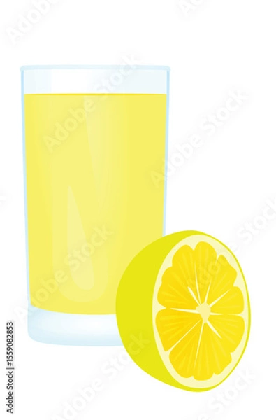 Fototapeta Lemon juice with a fresh lemons beside the glass, vector	
