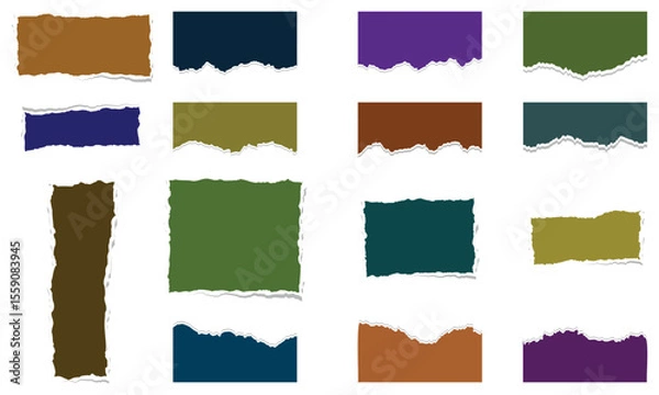 Fototapeta Colorful torn paper, edge shapes set,  ripped texture frames, for modern graphic