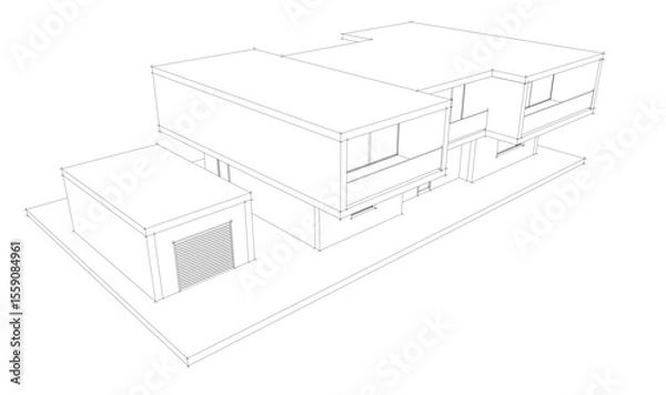 Fototapeta Modern house building sketch architectural 3d rendering