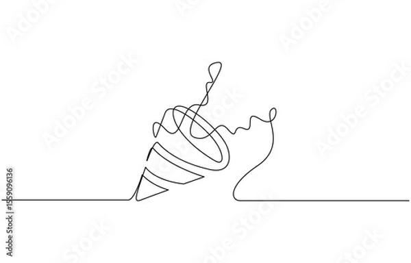 Fototapeta Party popper in continuous line drawing. Celebration-themed illustration, Party popper continuous one line drawing, confetti party popper icon, fireworks logo, flat design. pro.