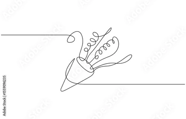 Fototapeta Party popper in continuous line drawing. Celebration-themed illustration, Party popper continuous one line drawing, confetti party popper icon, fireworks logo, flat design. pro.