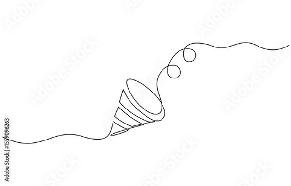 Fototapeta Party popper in continuous line drawing. Celebration-themed illustration, Party popper continuous one line drawing, confetti party popper icon, fireworks logo, flat design. pro.