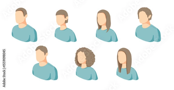Obraz set of flat design female and male avatars icon for profile or user interface with light blue background. collection of faceless avatars