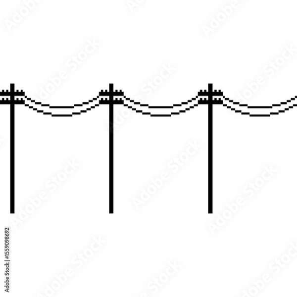 Obraz Pixel Art Electric Poles with Wires. Electric poles silhouette in 8-bit style