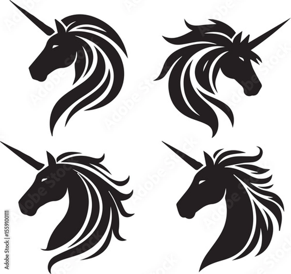 Fototapeta set of black and white Unicorns Silhouette