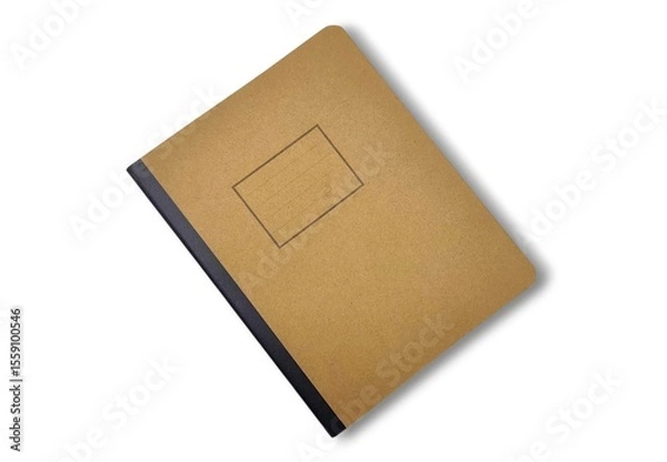 Fototapeta Top view of a brown kraft paper cover notebook, ideal for school, office, notes, or journaling, isolated on a white background. Minimalist and eco-friendly design.