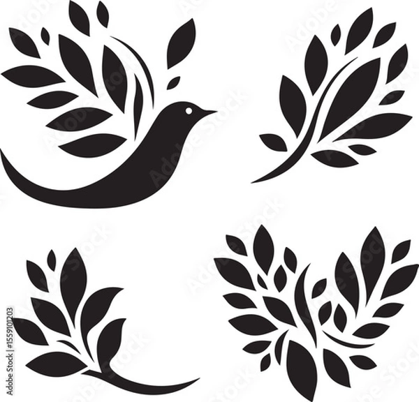 Fototapeta set vector of a branch with leaves Silhouette 