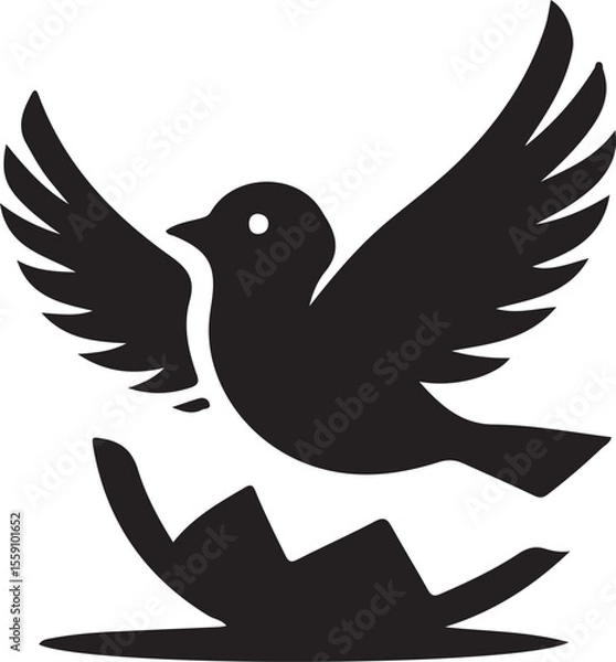 Fototapeta Black Dove Vector Logo with Silhouette 