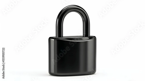 Obraz Shiny Black Metallic Padlock Isolated On White Background For Security Concept