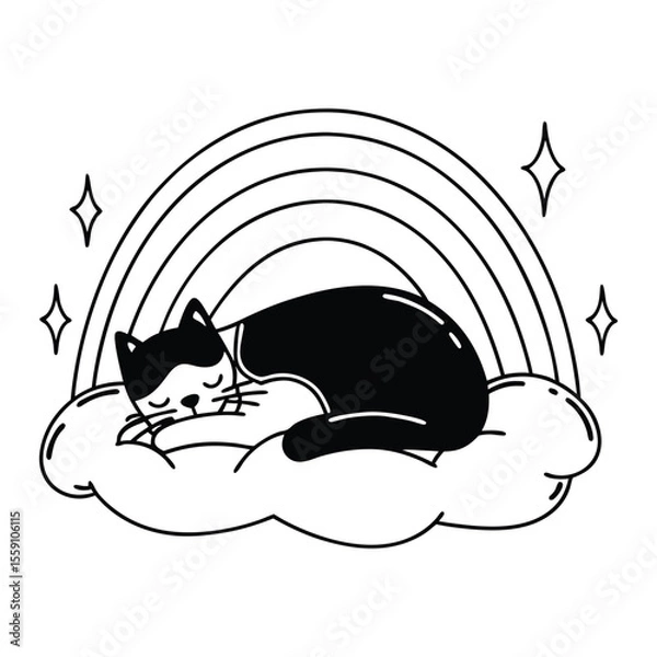 Fototapeta sleeping cat vector with rainbow aura for international cat day