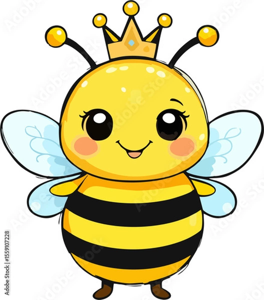 Obraz Cute Cartoon Queen Bee with Crown and Wings – Adorable Vector Insect Character Illustration