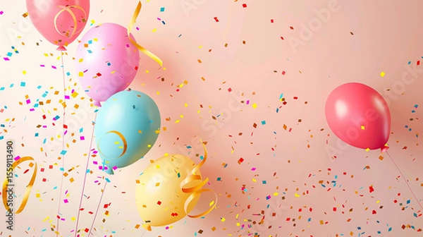 Obraz Colorful Balloons and Confetti - Festive Party Background

