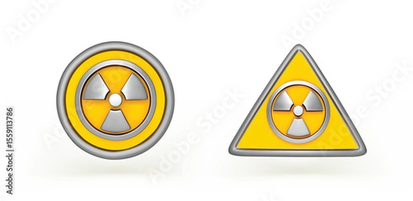 Fototapeta Radiation Hazard 3d icon. Symbol of radioactive threat alert in circle and triangular Frame 3d icon