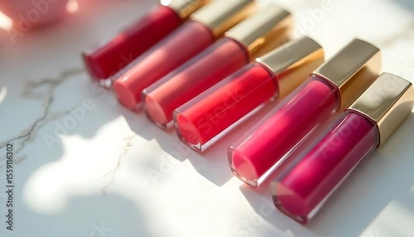 Fototapeta Colorful Lipstick Collection Arranged Neatly on Marble Surface

Vibrant Lipstick Shades Displayed on Elegant Marble Background

Assorted Lipsticks in Bold Colors Neatly Aligned on Marble

Modern Lipst