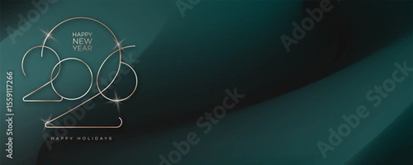 Fototapeta 2026 Happy New Year banner modern typography gold luxury style on deep green gradient color background for greeting card vector 10 eps