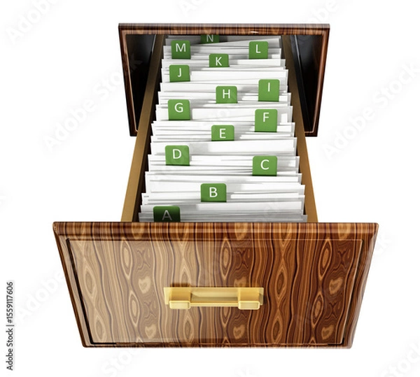 Obraz Library catalogue wooden drawer on transparent background. 3D illustration