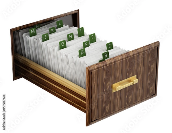 Obraz Library catalogue wooden drawer on transparent background. 3D illustration