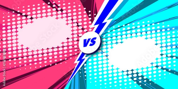 Fototapeta Versus banner 3d style colorful halftone background pink blue color. Fact checking or easy compare evidence. Concept illustration Vector 10 eps