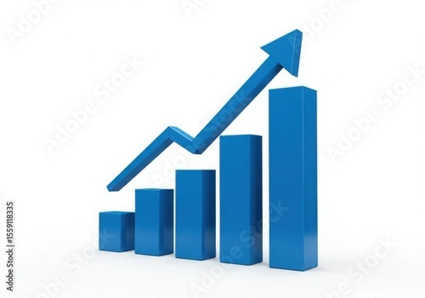 Fototapeta Blue bar graph with upward trending arrow