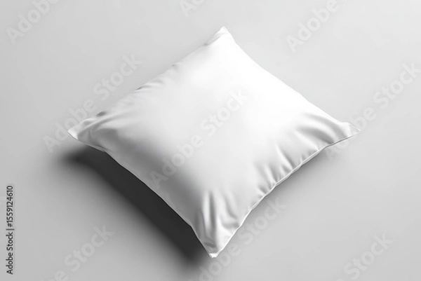 Fototapeta Square White Pillow Isolated on White Background, Closeup Minimalist Textile