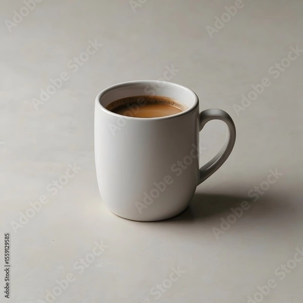 Fototapeta Stylish stoneware mug with coffee on neutral textured surface styled for calm, minimalist morning aesthetic.
