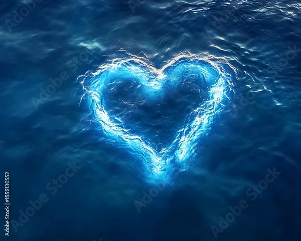 Obraz Glowing bioluminescent heart shape appearing in a deep blue ocean