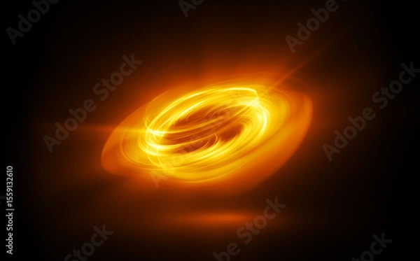 Fototapeta Glow swirl light effect. Circular lens flare. Abstract rotational lines. Power energy element. Luminous sci-fi. Shining neon lights. Swirl trail effect. Dynamic ellipse. Neon gradient. Golden illusion