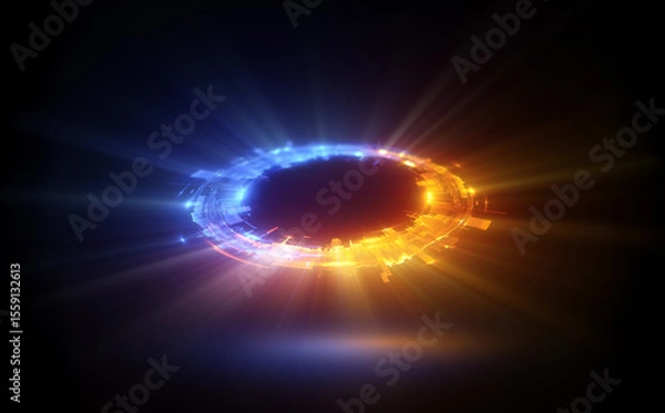 Fototapeta Glow swirl light effect. Circular lens flare. Abstract rotational lines. Power energy element. Luminous sci-fi. Shining neon lights. Magic arena. Swirl trail effect. Glint scene. Dynamic ellipse. Spin