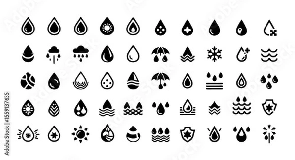 Fototapeta Waterproof Icon Set – Editable Stroke Vector with Water Protection, Hydrophobic, Water Resistant, Anti-Wetting, Rain, Moisture, and Weatherproof Symbols
