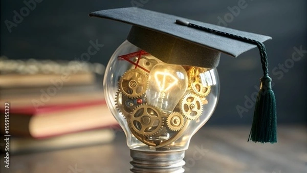 Fototapeta Engineering education concept with a lightbulb full of gears.

