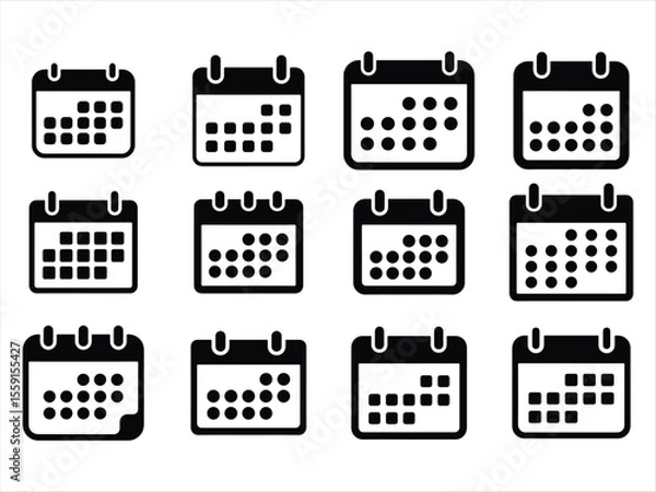 Fototapeta calendar icon set vector silhouette on white background.