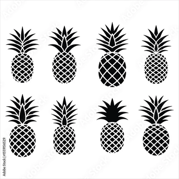 Fototapeta pineapple icon set vector silhouette on white background.