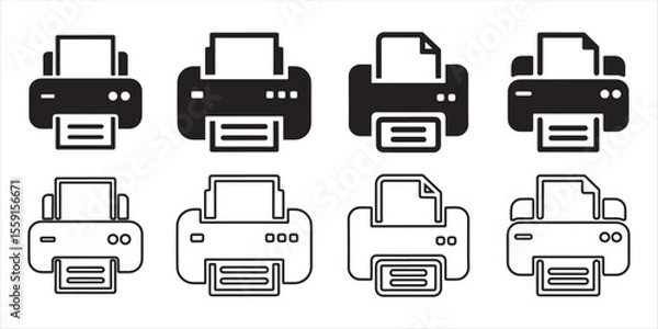 Fototapeta printer icon set vector silhouette on white background.