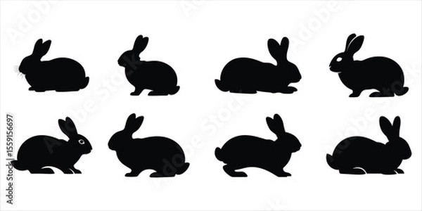 Fototapeta rabbit icon set vector silhouette on white background.