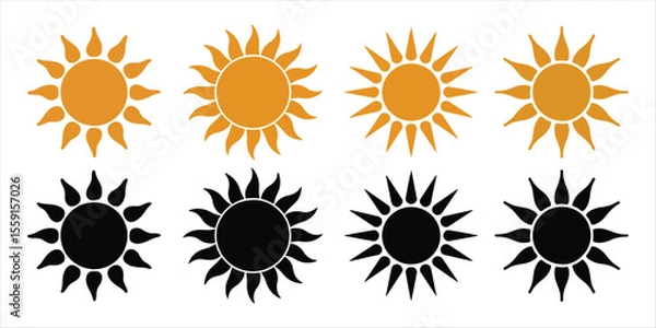 Fototapeta sun icon set vector silhouette on white background.
