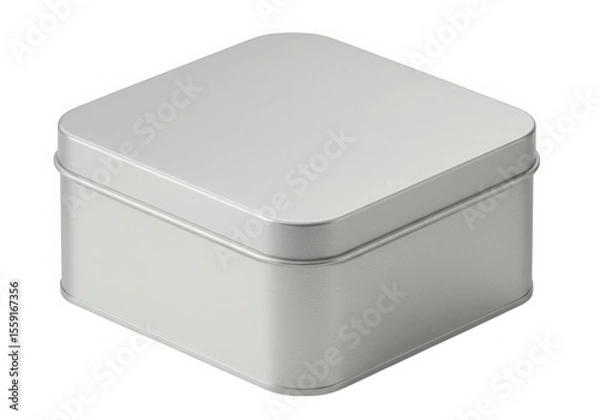 Fototapeta Silver square tin box, isolated on transparent background