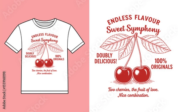 Fototapeta Endless flavour sweet symphony cherries t shirt design vector illustration