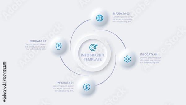 Obraz Neumorphic flow chart infographic. Creative concept for infographic with 4 steps, options, parts or processes.