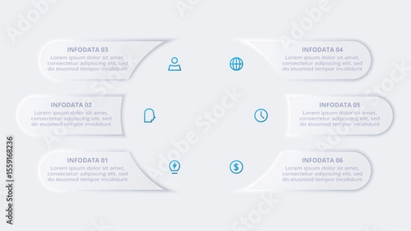 Obraz Neumorphic flow chart infographic. Creative concept for infographic with 68 steps, options, parts or processes.
