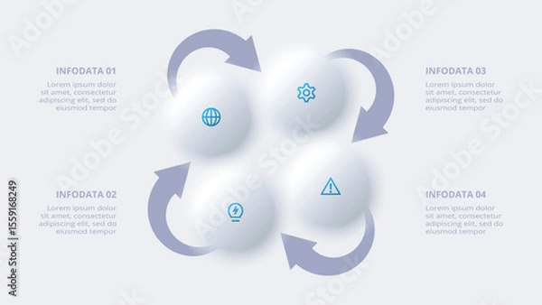 Obraz Neumorphic flow chart infographic. Creative concept for infographic with 4 steps, options, parts or processes.