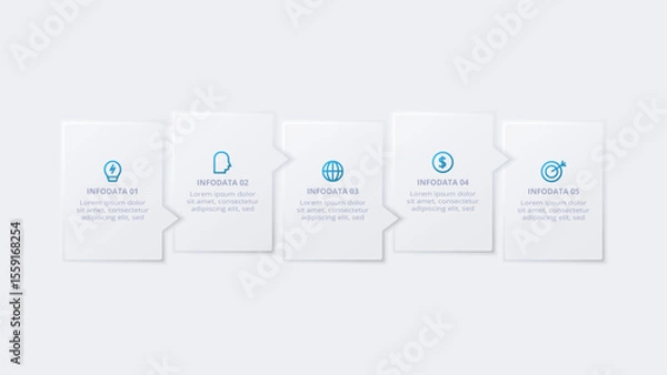 Obraz Neumorphic flow chart infographic. Creative concept for infographic with 5 steps, options, parts or processes.