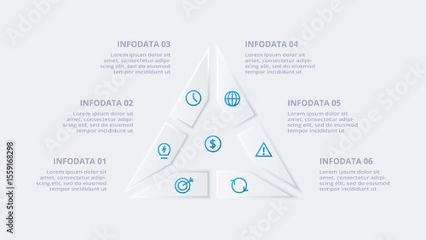 Obraz Neumorphic flow chart infographic. Creative concept for infographic with 6 steps, options, parts or processes.