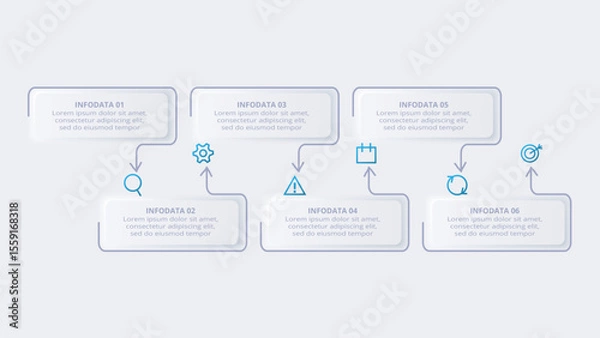 Obraz Neumorphic flow chart infographic. Creative concept for infographic with 6 steps, options, parts or processes.