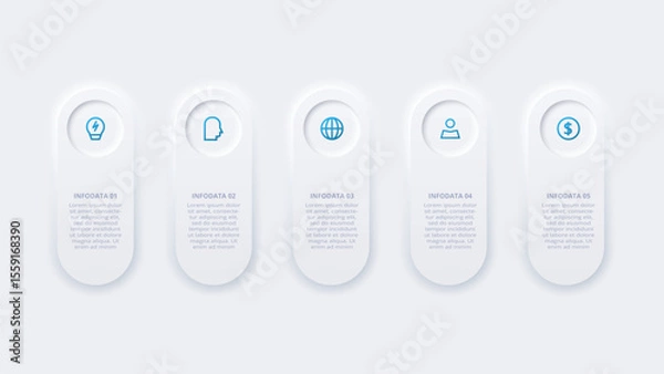 Obraz Neumorphic flow chart infographic. Creative concept for infographic with 5 steps, options, parts or processes.