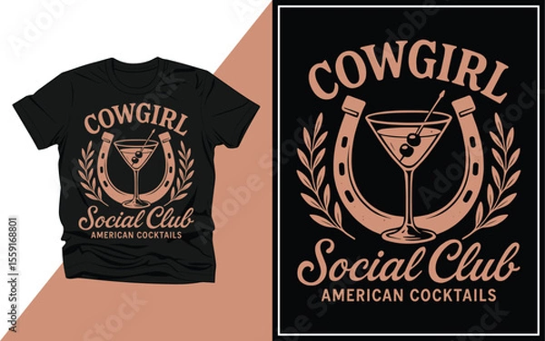 Fototapeta Cowgirl social club american cocktail t shirt vector illustration