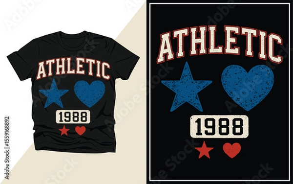 Fototapeta Retro athletic star and heart t shirt design vector illustration